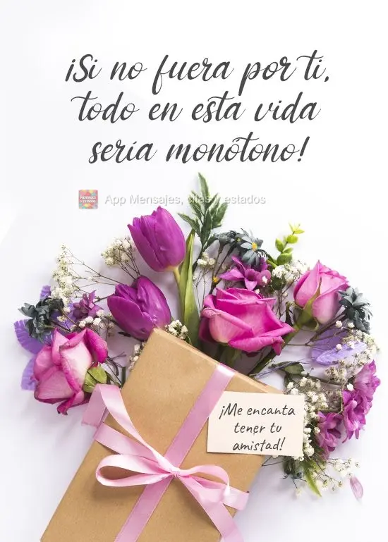 ¡Si no fuera por ti, todo en esta vida sería monótono! ¡Me encanta tener tu amistad!