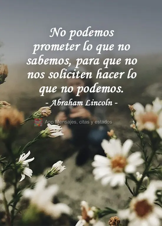 No podemos prometer lo que no sabemos, para que no nos soliciten hacer lo que no podemos. Abraham Lincoln