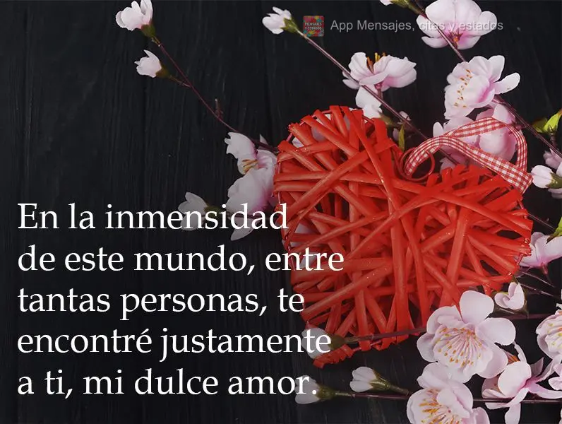 En la inmensidad de este mundo, entre tantas personas, te encontré justamente a ti, mi dulce amor.