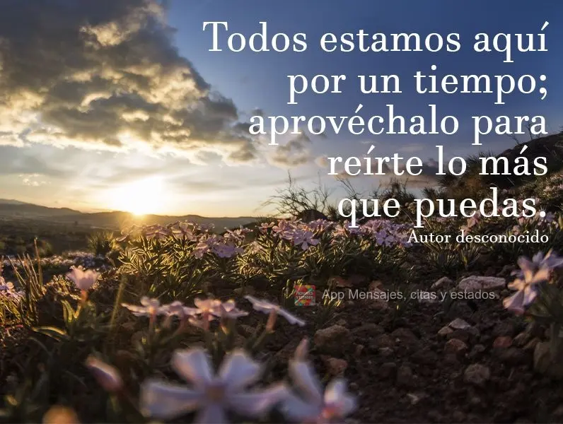 Todos estamos aquí por un tiempo; aprovéchalo para reírte lo más que puedas. Autor desconocido