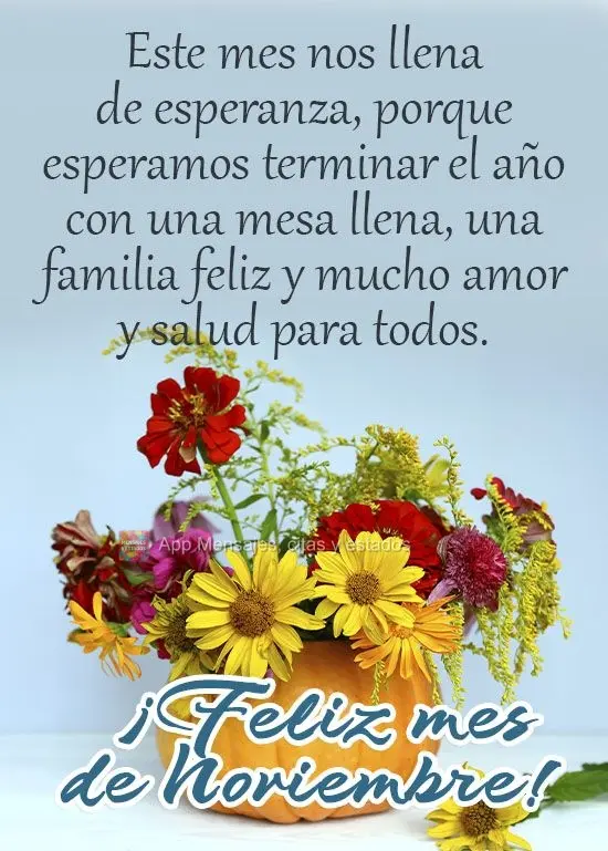 Esse mês nos enche de esperança, porque esperamos encerrar o ano com uma mesa farta, uma família feliz, muito amor e saúde para todos!
  Feliz Novem...