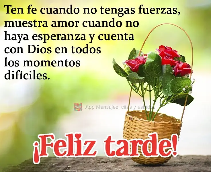 Ten fe cuando no tengas fuerzas, muestra amor cuando no haya esperanza y cuenta con Dios en todos los momentos difíciles. ¡Feliz tarde!
