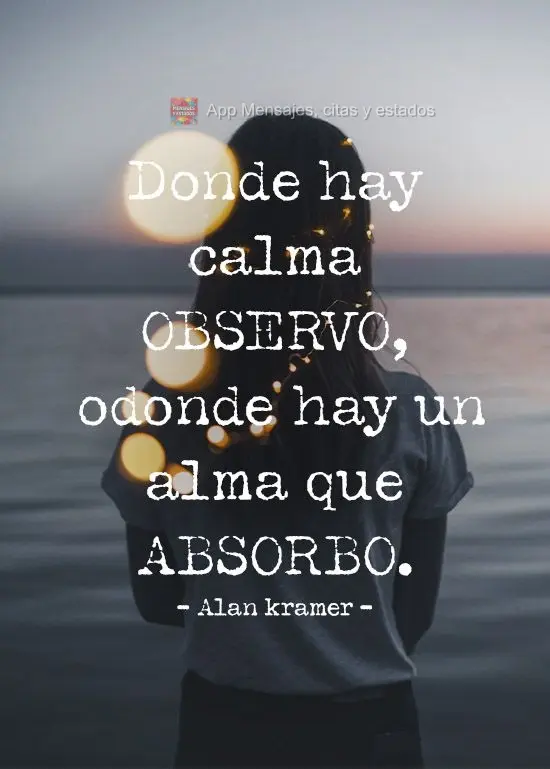 Onde há calma observo, onde há alma absorvo.  Alan kramer
