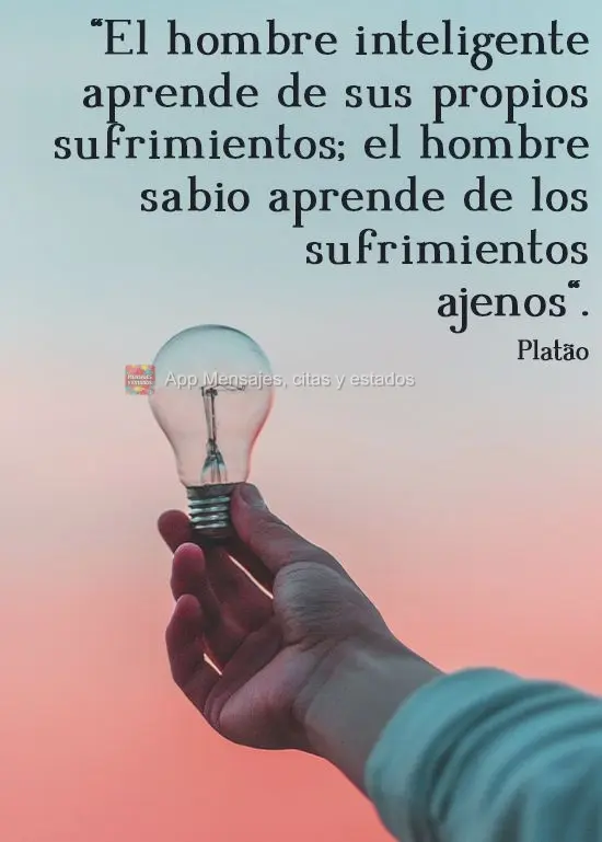 "El hombre inteligente aprende de sus propios sufrimientos; el hombre sabio aprende de los sufrimientos ajenos". Platón