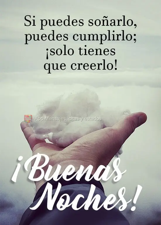 Si puedes soñarlo, puedes cumplirlo; ¡solo tienes que creerlo! ¡Buenas noches!