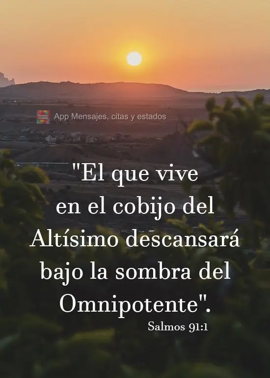 "El que vive en el cobijo del Altísimo descansará bajo la sombra del Omnipotente". Salmos 91:1