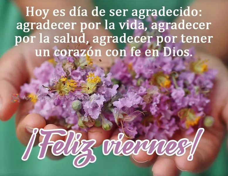 Hoy es día de ser agradecido: agradecer por la vida, agradecer por la salud, agradecer por tener un corazón con fe en Dios. ¡Feliz viernes!
