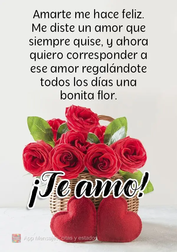 Amarte me hace feliz. Me diste un amor que siempre quise, y ahora quiero corresponder a ese amor regalándote todos los días una bonita flor. ¡Te amo!...