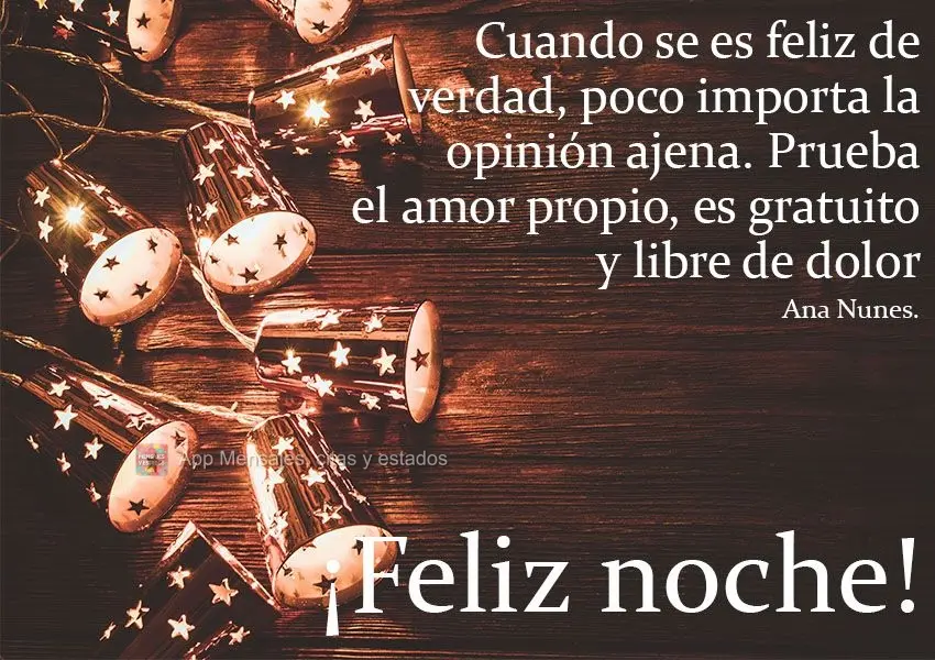 Quando se é feliz de verdade, a opinião alheia pouco importa. Experimente o amor próprio. É gratuito e indolor.  Boa noite! Ana Nunes. 