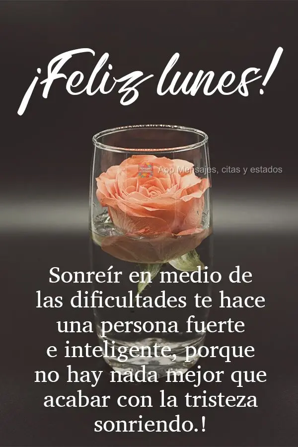 Sonreír en medio de las dificultades te hace una persona fuerte e inteligente, porque no hay nada mejor que acabar con la tristeza sonriendo. ¡Feliz lu...