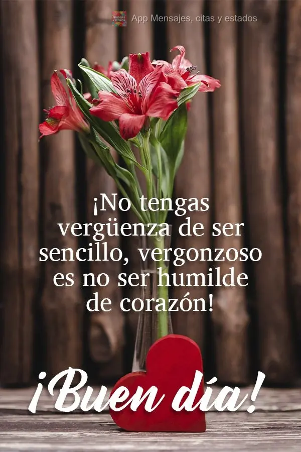 Não tenha vergonha de ser simples, vergonhoso é não ser humilde de coração!  Bom dia!