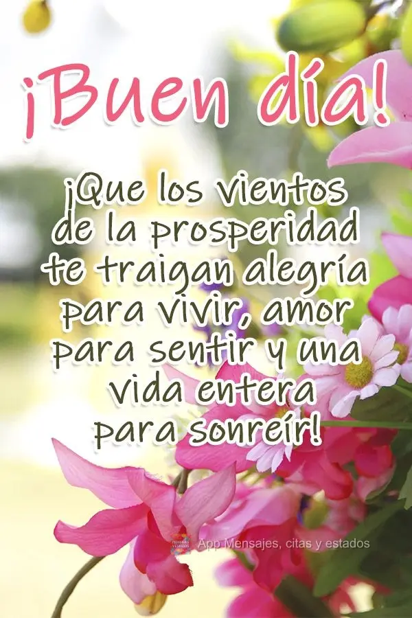 Que os ventos da prosperidade levem até você a alegria de se viver, o amor a se sentir e uma vida inteira para sorrir! Bom dia! 