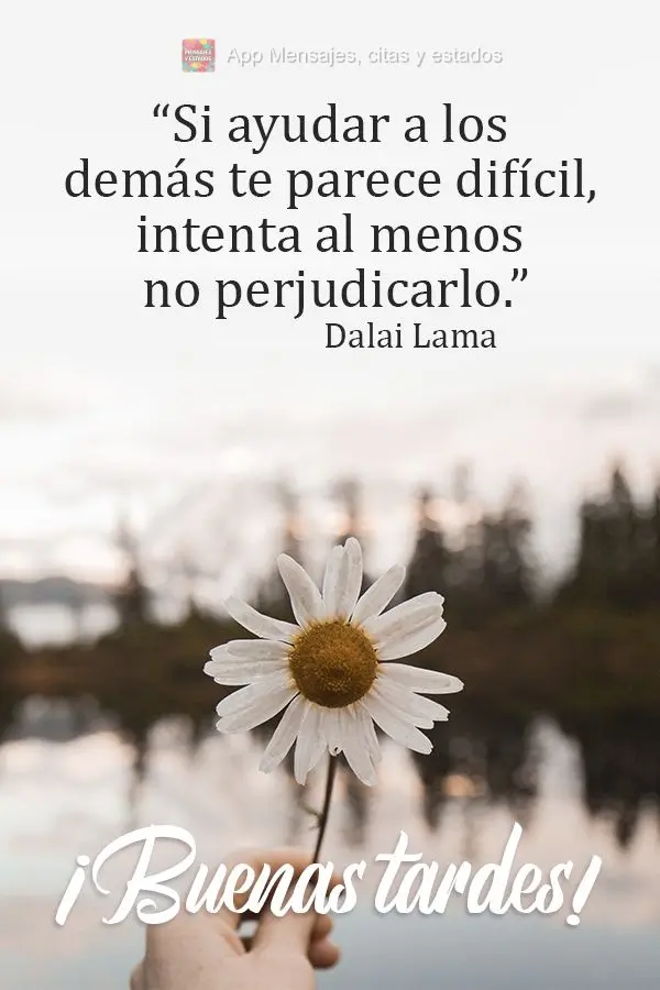 “Se ajudar os outros lhe parece difícil demais, tente ao menos não prejudicá-los.” Boa tarde! Dalai Lama