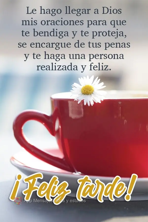 Entrego a Deus minhas orações para que te abençoe e te proteja, que cuide de suas dores e que te faça uma pessoa realizada e feliz!  Boa tarde!