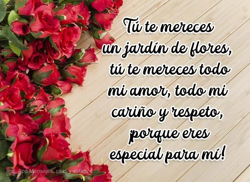 Tú te mereces un jardín de flores, tú te mereces todo mi amor, todo mi cariño y respeto, ¡porque eres especial para mí!