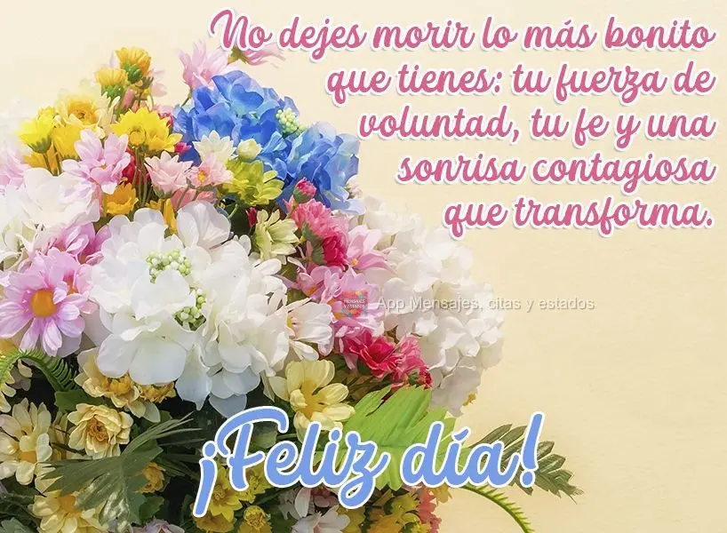 Não deixe morrer o que você tem de mais bonito. Sua força de vontade, sua fé e um sorriso que contagia e transforma.  Bom dia!