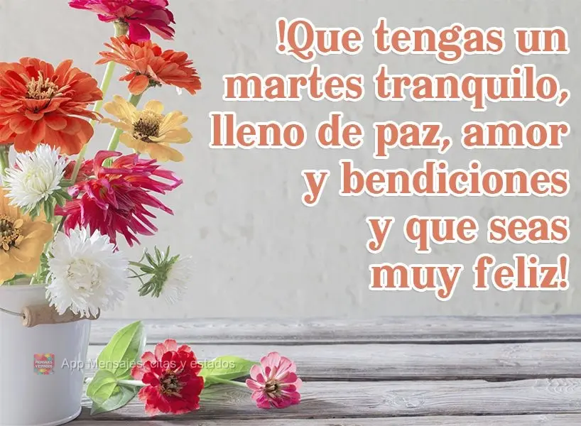 ¡Que tengas un martes tranquilo, lleno de paz, amor y bendiciones y que seas muy feliz!