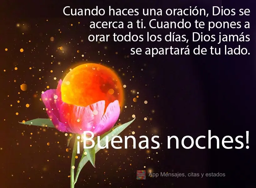 Cuando haces una oración, Dios se acerca a ti. Cuando te pones a orar todos los días, Dios jamás se apartará de tu lado. ¡Buenas noches!