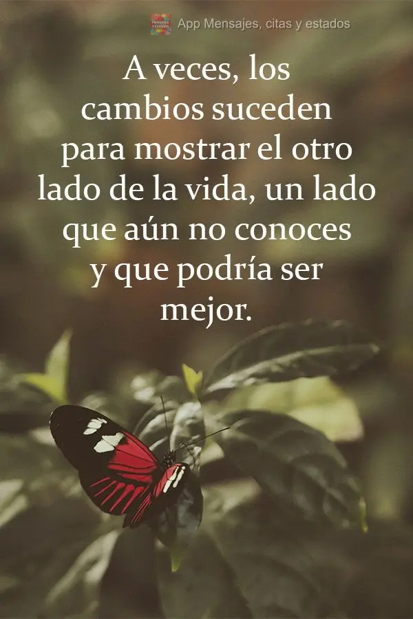 A veces, los cambios suceden para mostrar el otro lado de la vida, un lado que aún no conoces y que podría ser mejor.
