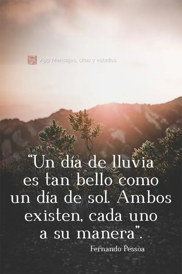 "Un día de lluvia es tan bello como un día de sol. Ambos existen, cada uno a su manera". Fernando Pessoa