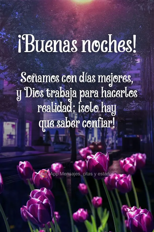 Soñamos con días mejores, y Dios trabaja para hacerlos realidad; ¡solo hay que saber confiar! ¡Buenas noches!