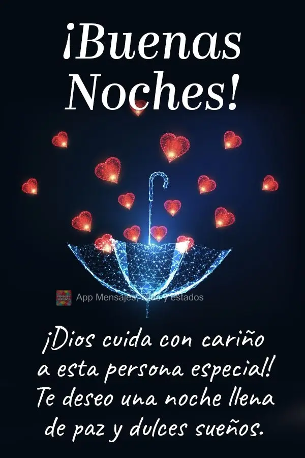 ¡Dios cuida con cariño a esta persona especial! Te deseo una noche llena de paz y dulces sueños ¡Buenas noches!