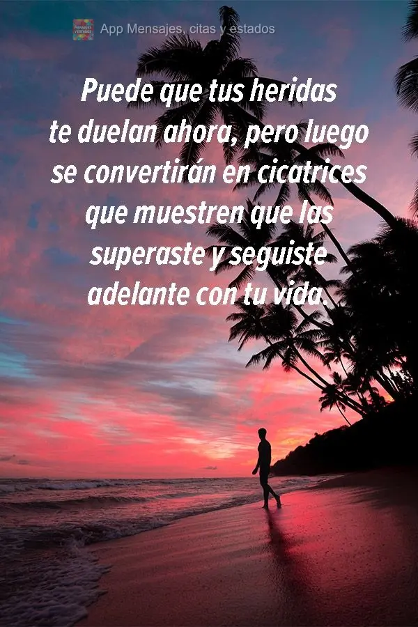 Puede que tus heridas te duelan ahora, pero luego se convertirán en cicatrices que muestren que las superaste y seguiste adelante con tu vida.