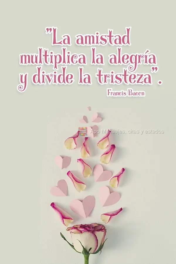 “A amizade duplica a alegria e divide as tristezas.” Francis Bacon