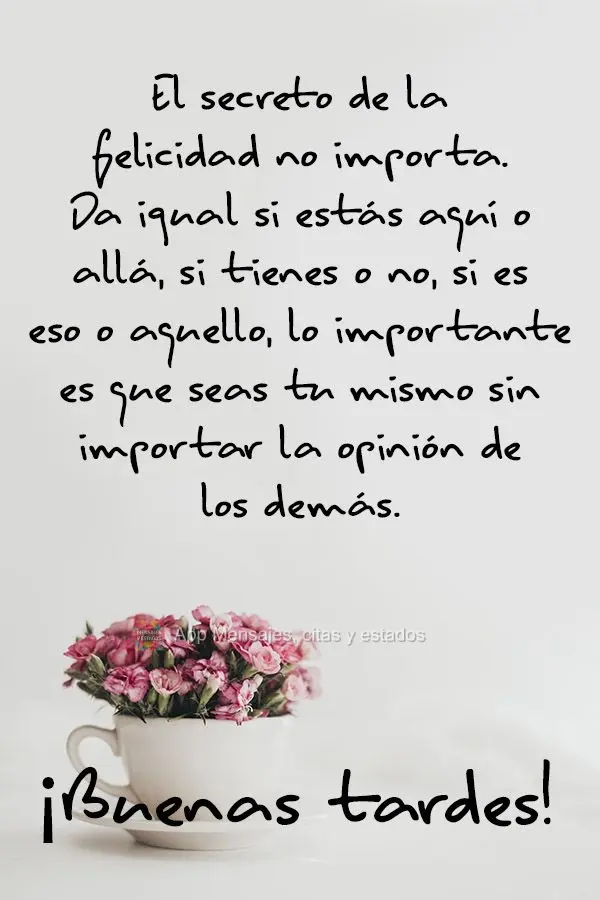 El secreto de la felicidad no importa. Da igual si estás aquí o allá, si tienes o no, si es eso o aquello, lo importante es que seas tu mismo sin impo...