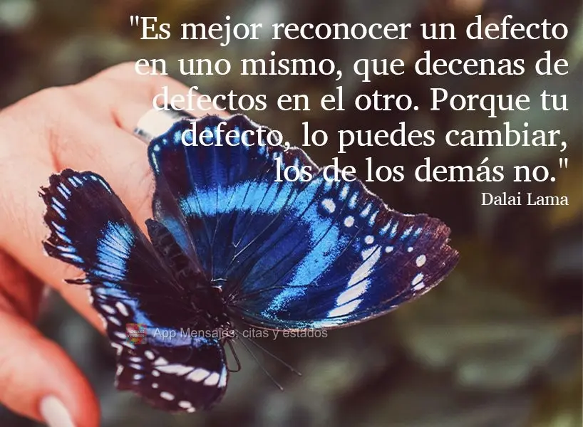 "Es mejor reconocer un defecto en uno mismo, que decenas de defectos en el otro. Porque tu defecto, lo puedes cambiar, los de los demás no". Dalai Lama...