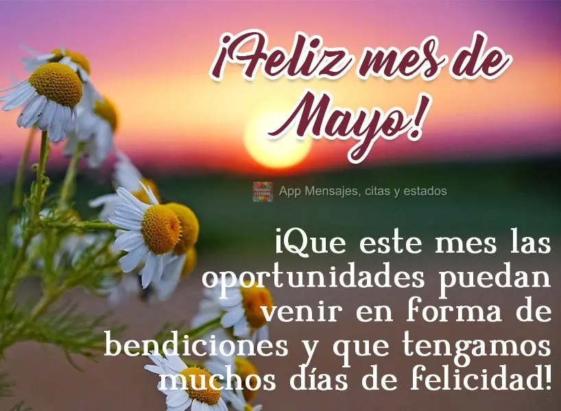 Que neste mês as oportunidades possam vir em forma de bênçãos e que tenhamos muitos dias de felicidade.  Feliz mês de Maio!