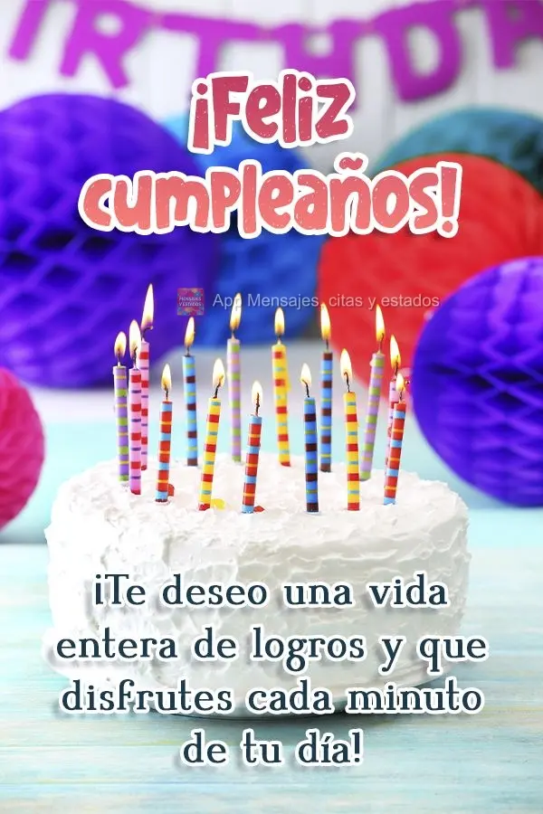 ¡Te deseo una vida entera de logros y que disfrutes cada minuto de tu día! ¡Feliz cumpleaños!