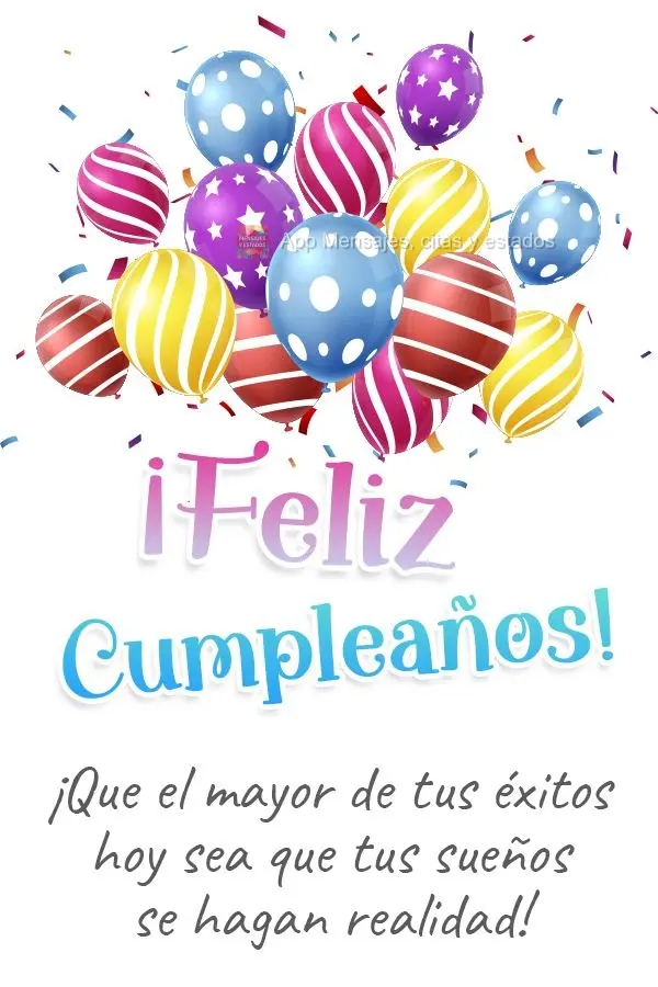 ¡Que el mayor de tus éxitos hoy sea que tus sueños se hagan realidad! ¡Feliz cumpleaños!