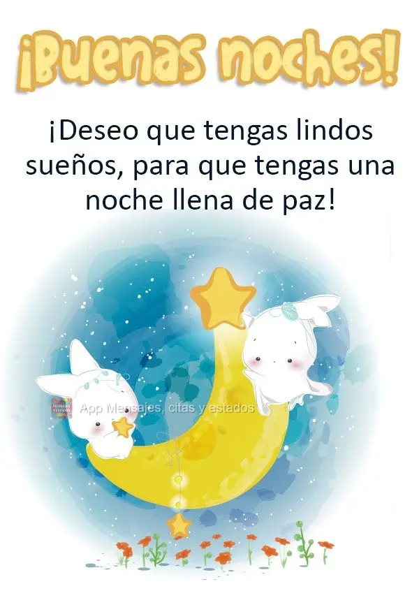 Para você ter uma noite de paz, eu desejo que você tenha lindos sonhos!  Boa noite!