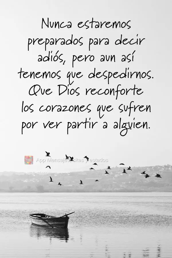 Nunca estaremos preparados para decir adiós, pero aun así tenemos que despedirnos. Que Dios reconforte los corazones que sufren por ver partir a alguie...