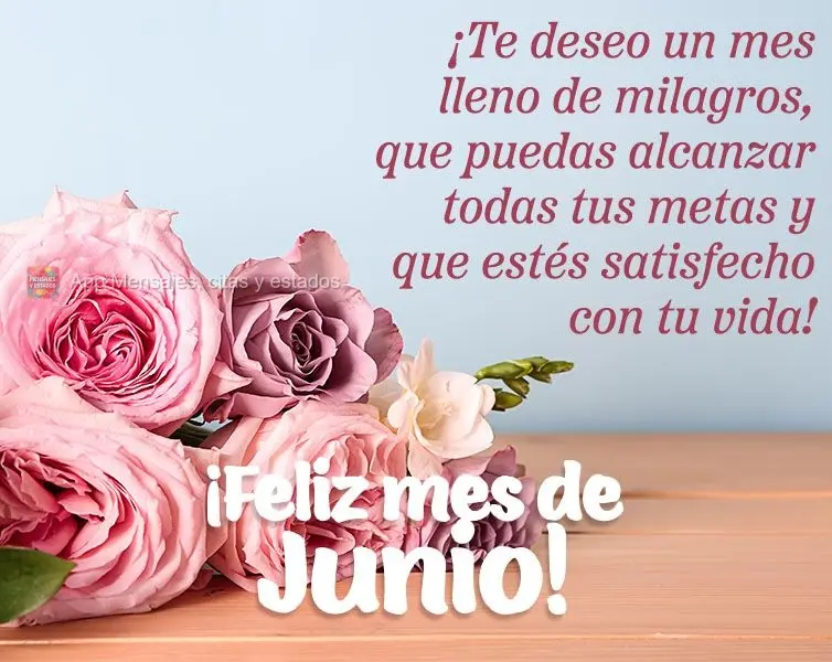 Desejo um mês recheado de milagres, que você possa alcançar todos os seus objetivos e que esteja satisfeito com a vida! Feliz mês de Junho!