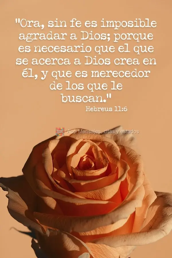 "Ora, sin fe es imposible agradar a Dios; porque es necesario que el que se acerca a Dios crea en él, y que es merecedor de los que le buscan." Hebreus ...