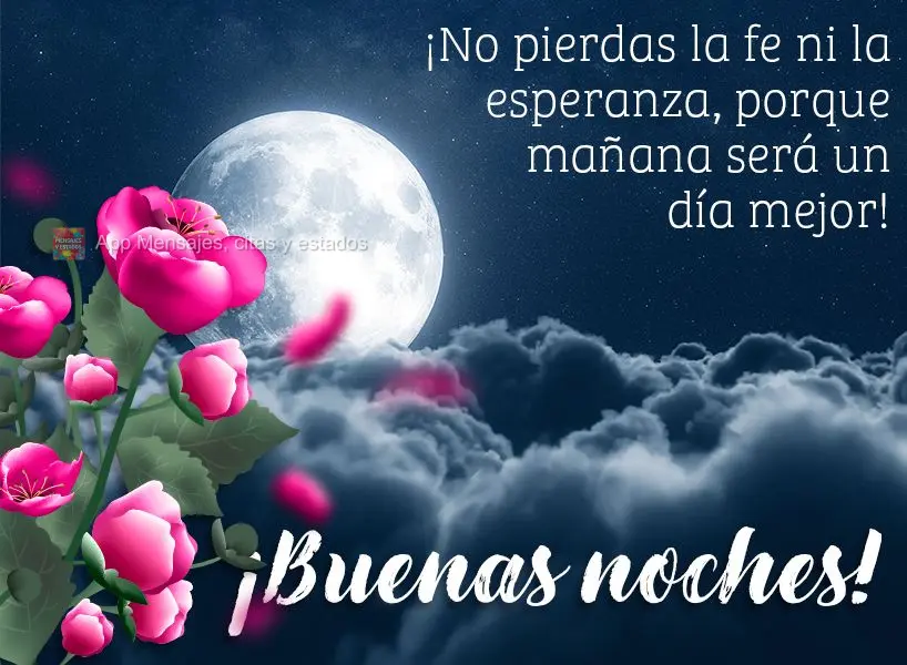 Não perca a fé nem as esperanças, porque amanhã será um dia melhor. Boa noite!
