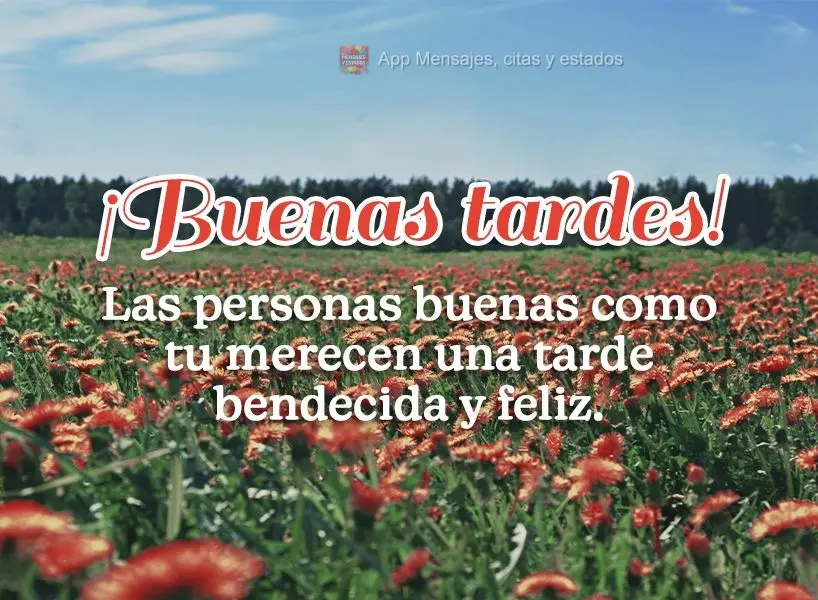 Pessoas boas merecem uma tarde feliz e abençoada. Assim espero que seja pra você! Boa tarde!