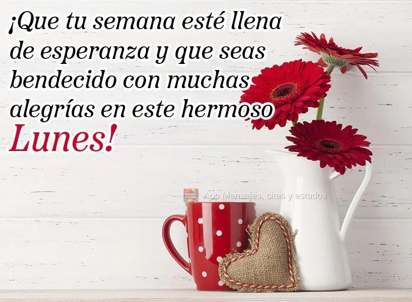 ¡Que tu semana esté llena de esperanza y que seas bendecido con muchas alegrías en este hermoso lunes!
