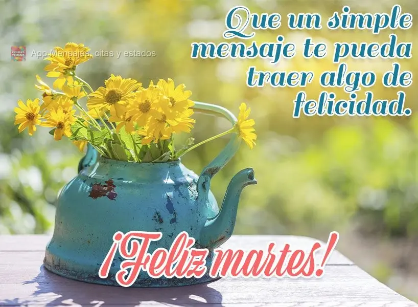 Que uma simples mensagem possa te trazer um pouco de felicidade.  Feliz Terça-feira!