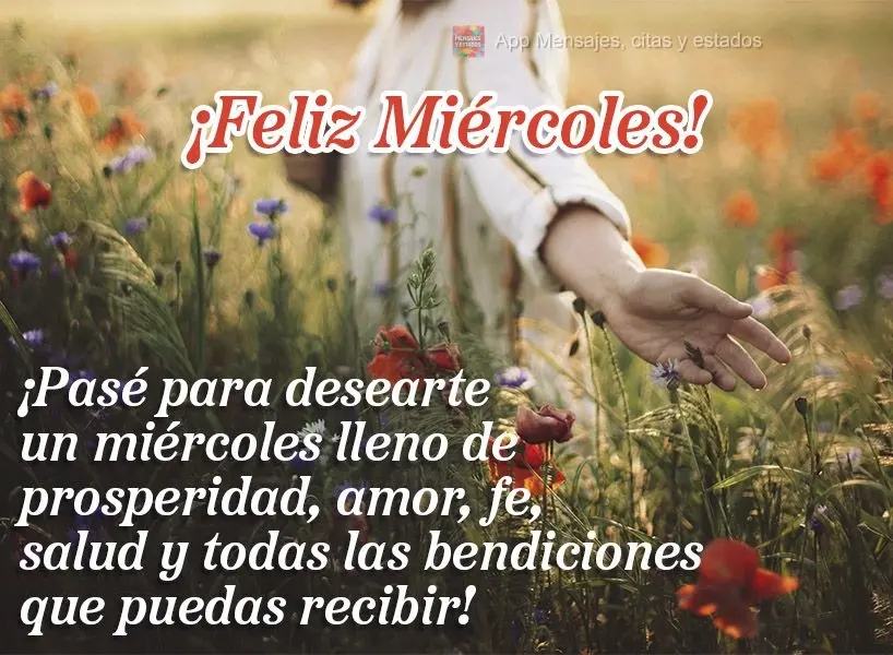 ¡Pasé para desearte un miércoles lleno de prosperidad, amor, fe, salud y todas las bendiciones que puedas recibir! ¡Feliz miércoles!