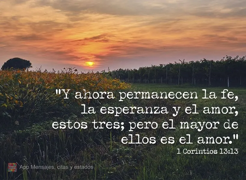 “Y ahora permanecen la fe, la esperanza y el amor, estos tres; pero el mayor de ellos es el amor.” 1 Corintios 13:13