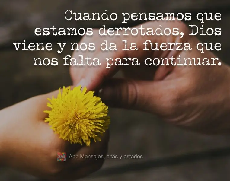 Cuando pensamos que estamos derrotados, Dios viene y nos da la fuerza que nos falta para continuar.