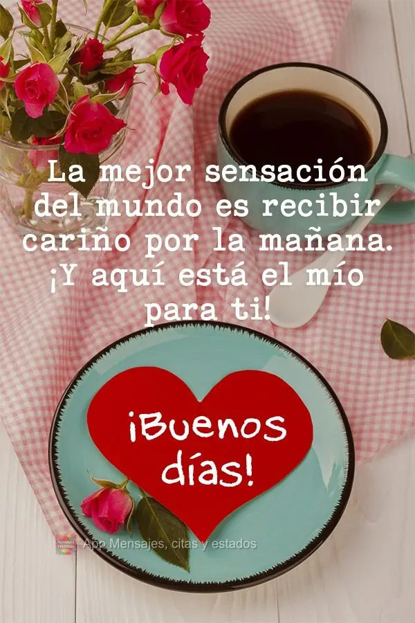 La mejor sensación del mundo es recibir cariño por la mañana. ¡Y aquí está el mío para ti! ¡Buenos días!