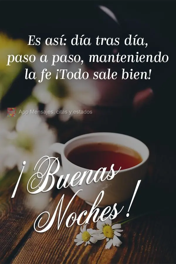 Es así: día tras día, paso a paso, manteniendo la fe ¡Todo sale bien! ¡Buenas noches!