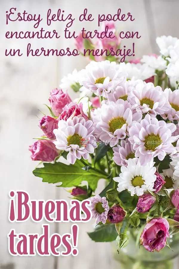 ¡Estoy feliz de poder encantar tu tarde con un hermoso mensaje! ¡Buenas tardes!