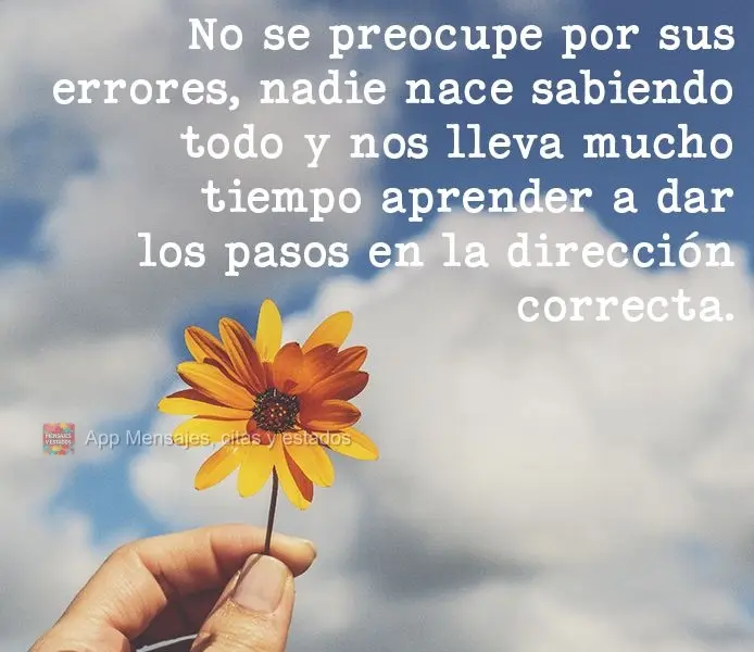 No se preocupe por sus errores, nadie nace sabiendo todo y nos lleva mucho tiempo aprender a dar los pasos en la dirección correcta.
