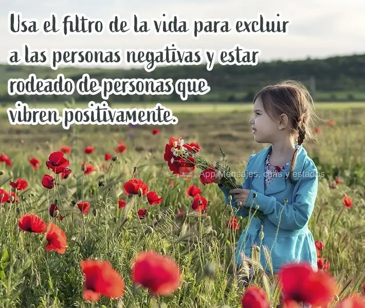 Usa el filtro de la vida para excluir a las personas negativas y estar rodeado de personas que vibren positivamente. 