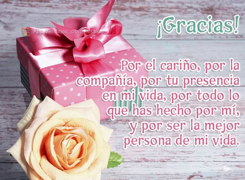 Por el cariño, por la compañía, por tu presencia en mi vida, por todo lo que has hecho por mí, y por ser la mejor persona de mi vida. ¡Gracias!